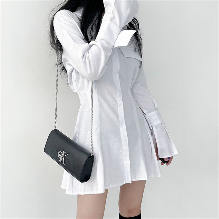 白ワンピース トレンド白シャツワンピース スリムカジュアル