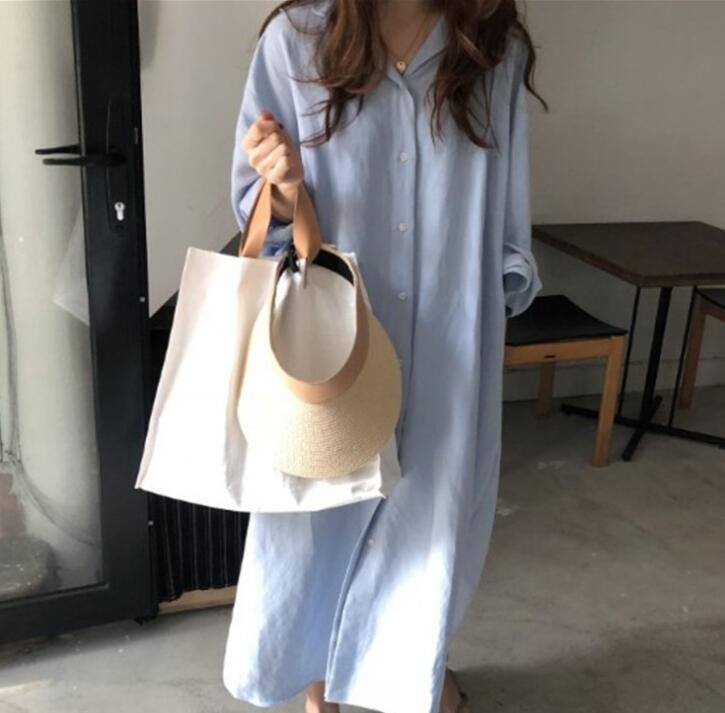 白ワンピース 春夏新作 白シャツワンピース ロング丈 体型カバー