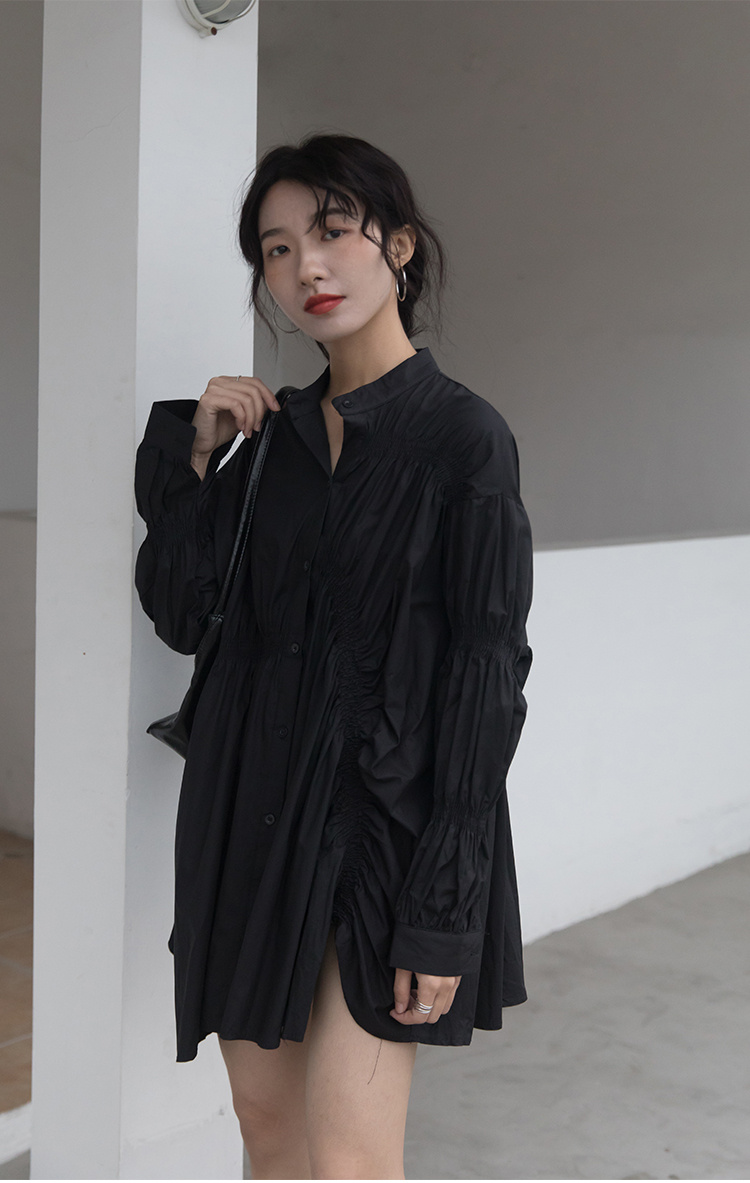 白ワンピース 上品な白シャツワンピース 長袖ミニ丈