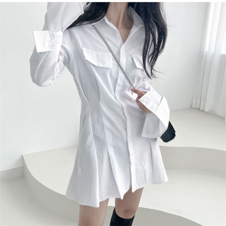 白ワンピース トレンド白シャツワンピース スリムカジュアル