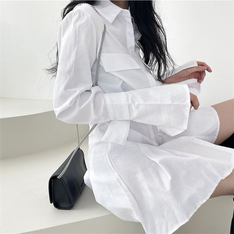 白ワンピース トレンド白シャツワンピース スリムカジュアル