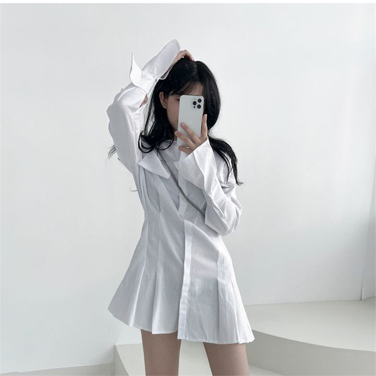 白ワンピース トレンド白シャツワンピース スリムカジュアル
