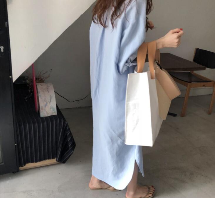 白ワンピース 春夏新作 白シャツワンピース ロング丈 体型カバー