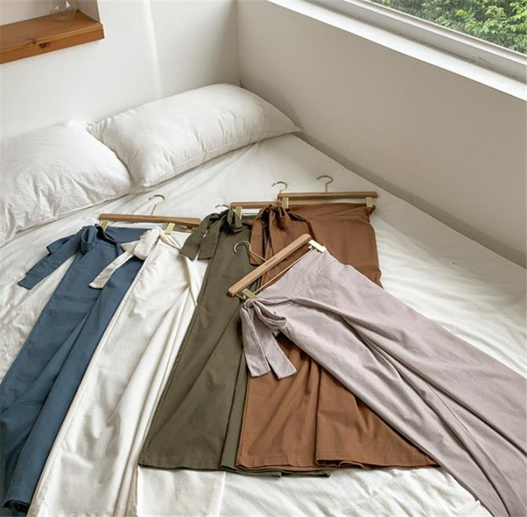 レディースワイドパンツ 麻綿混紡 無地ワイドパンツ ウエストゴム仕様 その他