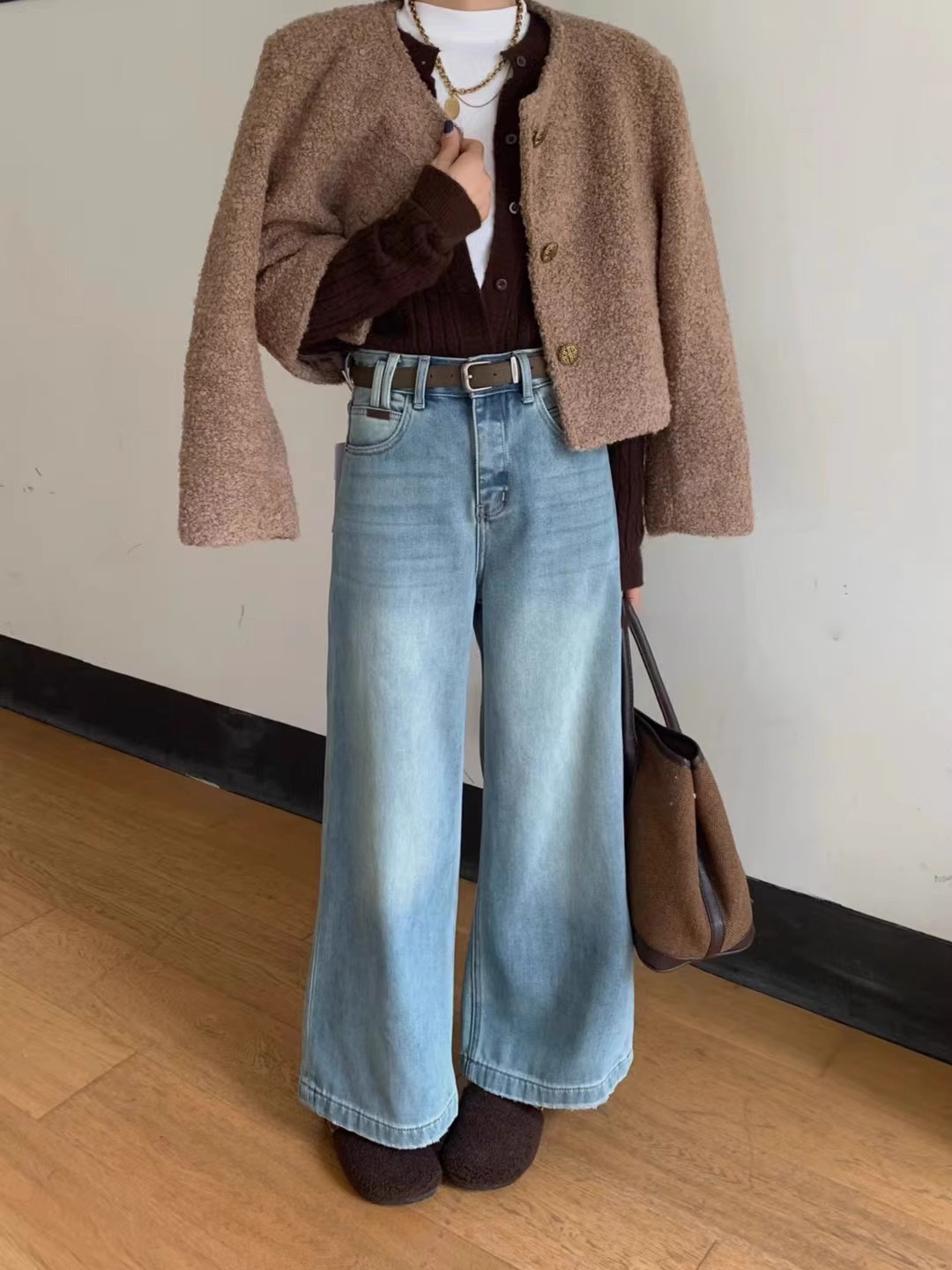 レディースワイドパンツ ゆったりシルエット裾切りっぱなしハイウエストワイドデニム