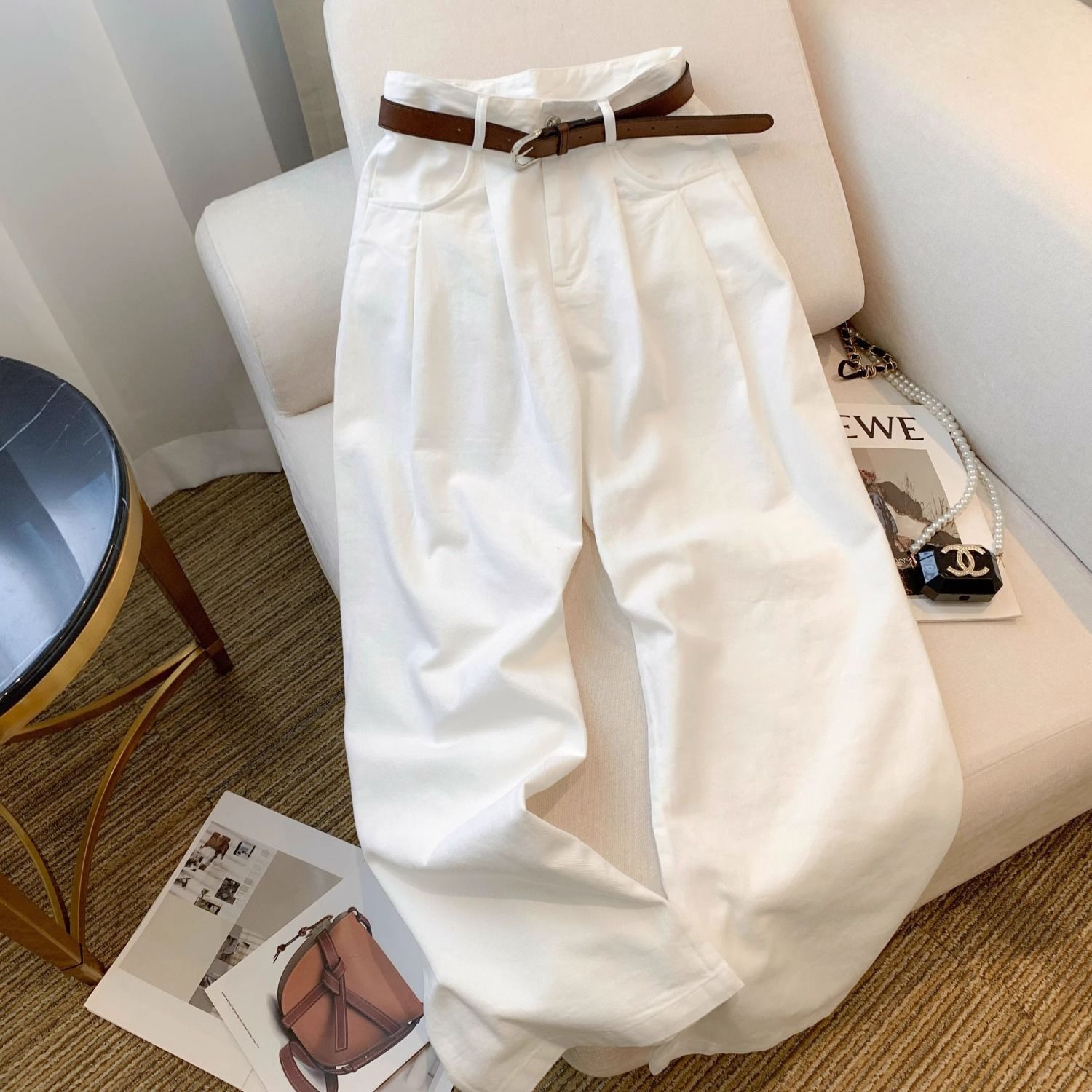 レディースワイドパンツ 美シルエット ゆったりタックワイドパンツ