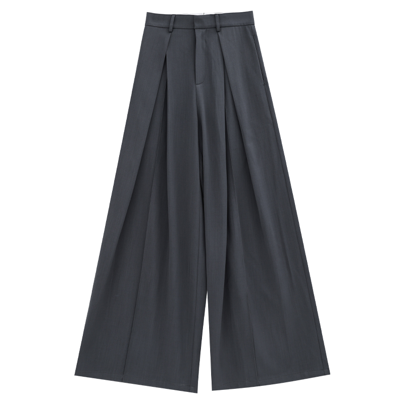 レディースワイドパンツ 優雅なハイウエストプリーツワイドパンツ