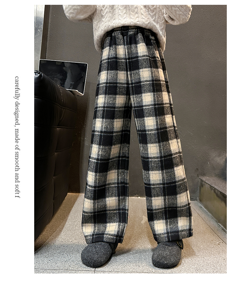 レディースワイドパンツ もこもこチェックワイドパンツ