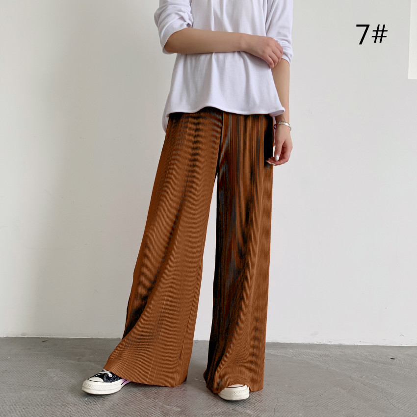 レディースワイドパンツ プリーツワイドパンツ セルフカット ウエストゴム 全13色 大きいサイズ対応