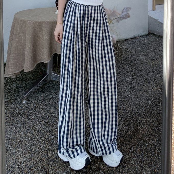 レディースワイドパンツ ギンガムチェックリラックスワイドパンツ