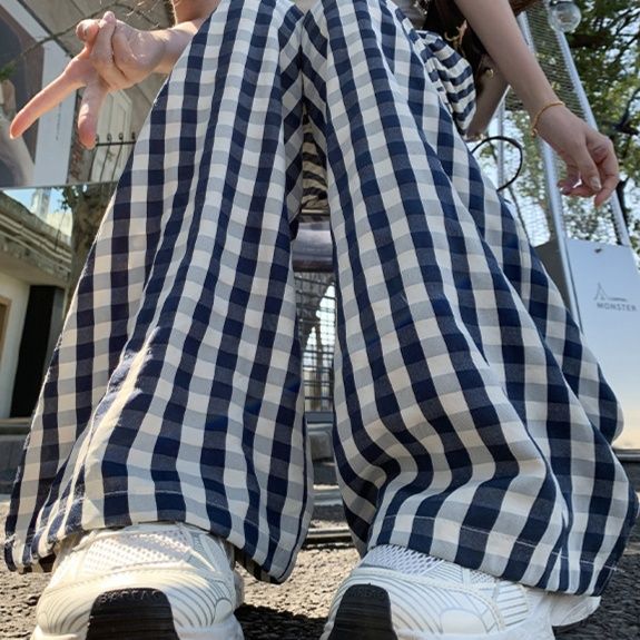 レディースワイドパンツ ギンガムチェックリラックスワイドパンツ