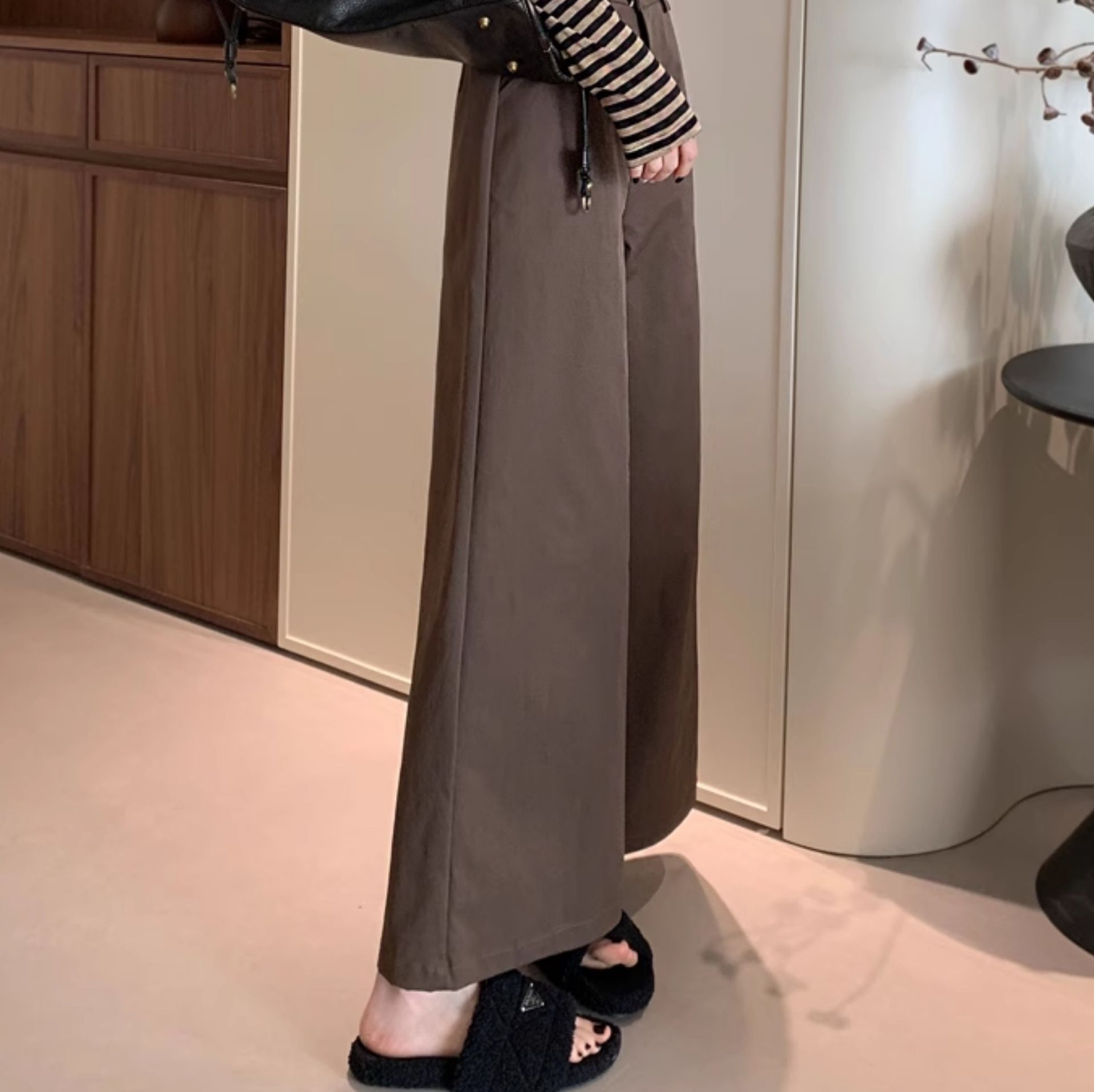 レディースワイドパンツ 上品シルエット ワイドチノパンツ