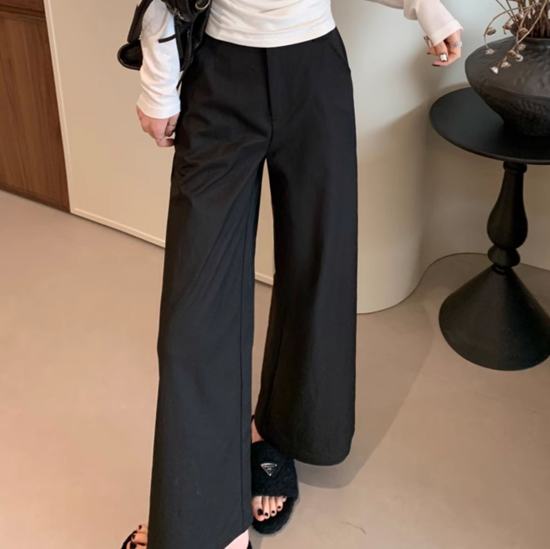 レディースワイドパンツ 上品シルエット ワイドチノパンツ