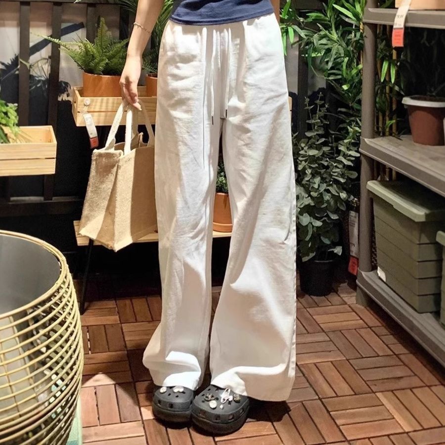 レディースワイドパンツ ゆったり上質リネン風ストレートパンツ