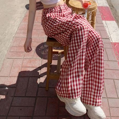 レディースワイドパンツ ふんわり格子柄ワイドパンツ