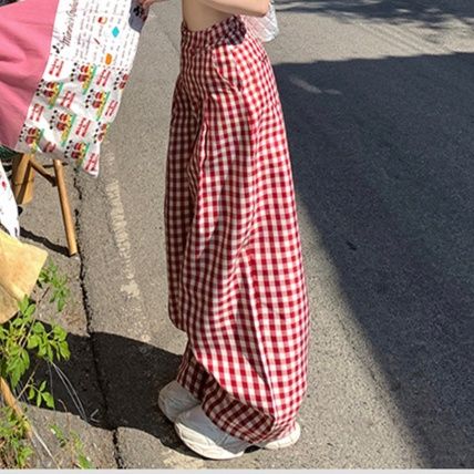 レディースワイドパンツ ふんわり格子柄ワイドパンツ