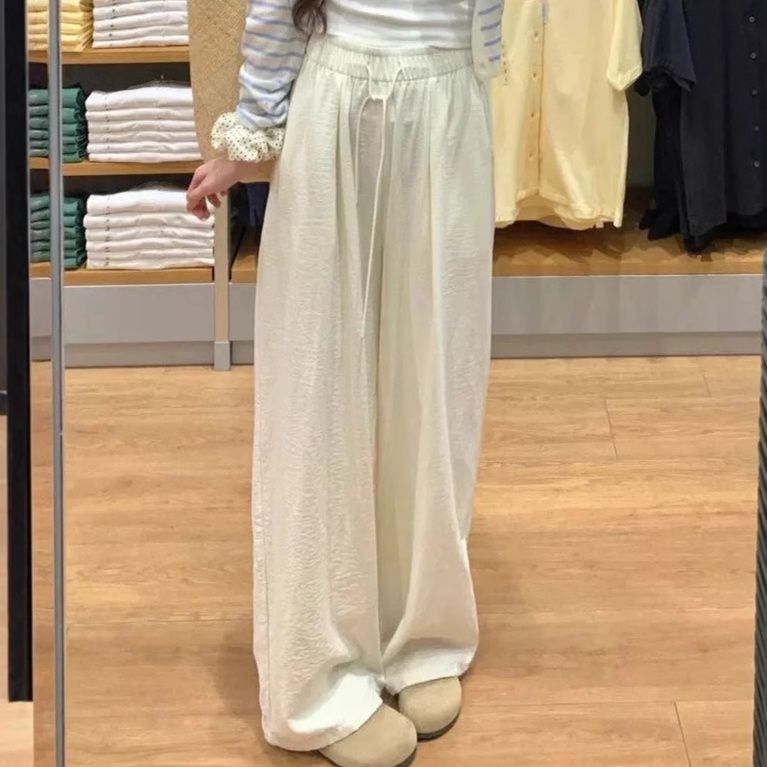 レディースワイドパンツ なめらか素材のドレープワイドパンツ