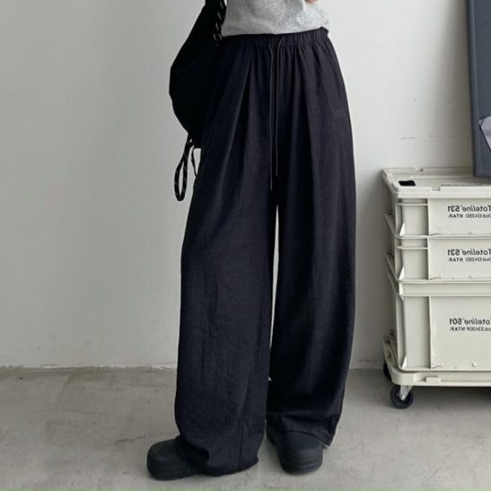 レディースワイドパンツ なめらか素材のドレープワイドパンツ