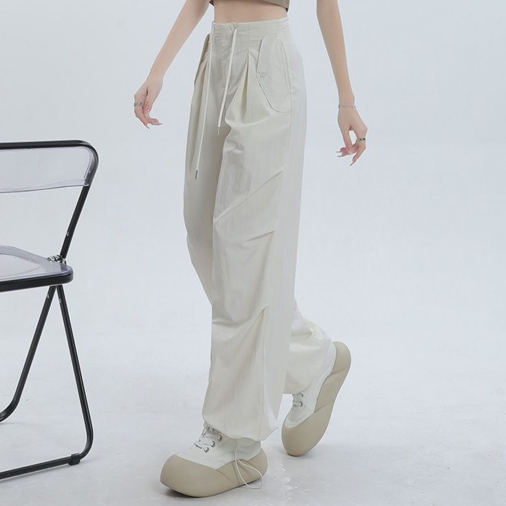レディースワイドパンツ ゆったりタックハイウエストチノパンツ