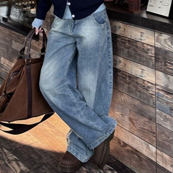 レディースワイドパンツ ゆったり美脚デニムワイドパンツ