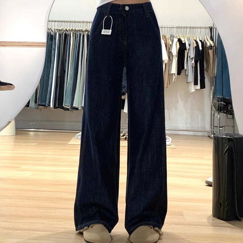 レディースワイドパンツ ゆったりワイドストレートデニムパンツ