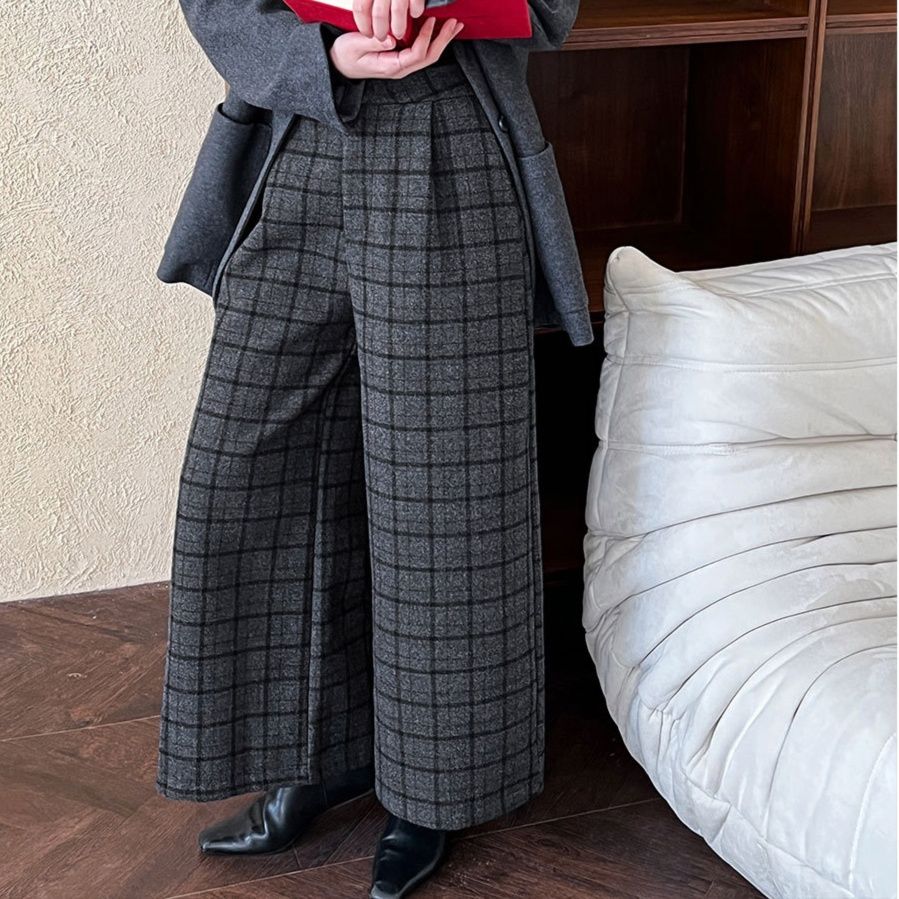 レディースワイドパンツ クラシカルチェックワイドパンツ