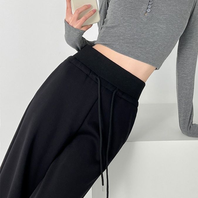 レディースワイドパンツ すっきり美脚スウェットワイドパンツ