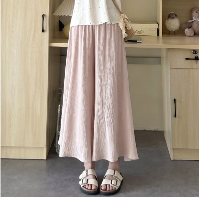 レディースワイドパンツ 高腰フレアワイドスカーチョ