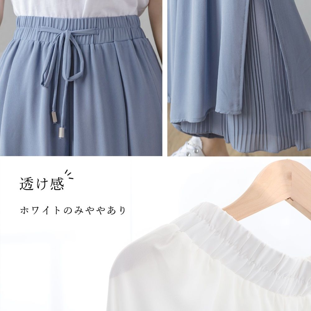 レディースワイドパンツ シフォン素材 揺れる裾 スカーチョ 春夏