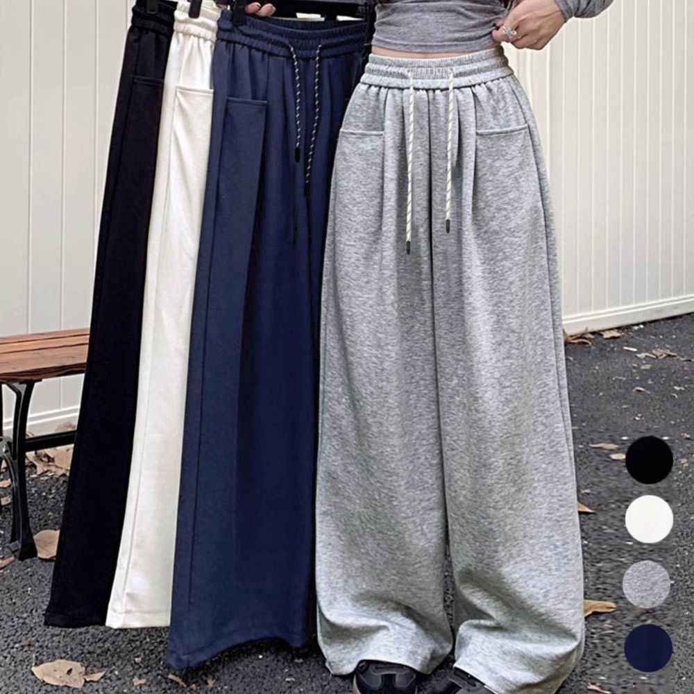 レディースワイドパンツ ゆったり美脚スウェットワイドパンツ