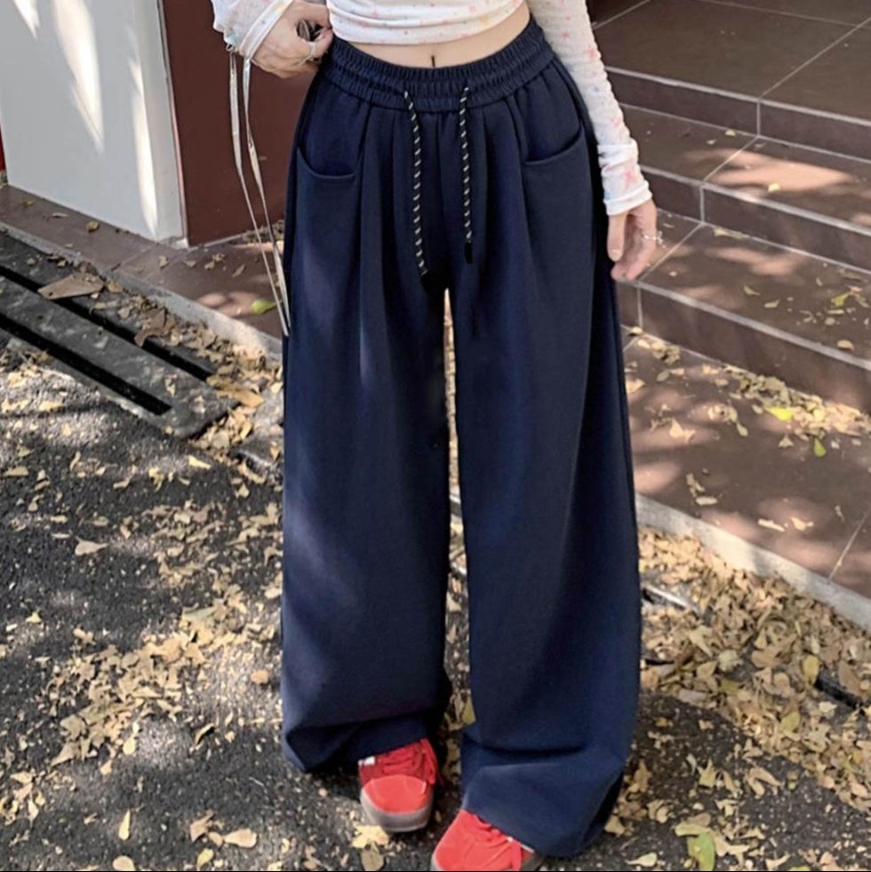 レディースワイドパンツ ゆったり美脚スウェットワイドパンツ