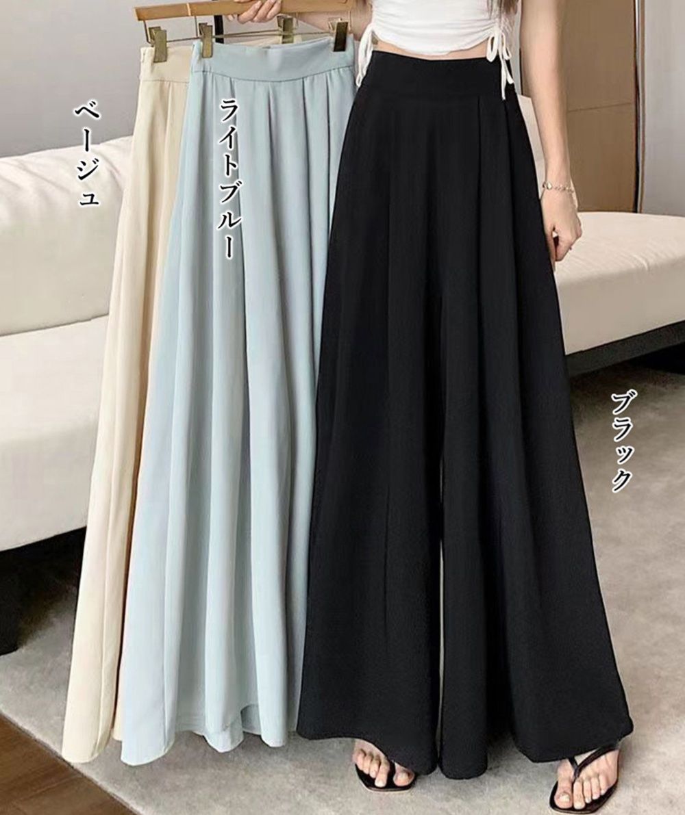 レディースワイドパンツ タック入りフレアスカーチョ ワイドパンツ
