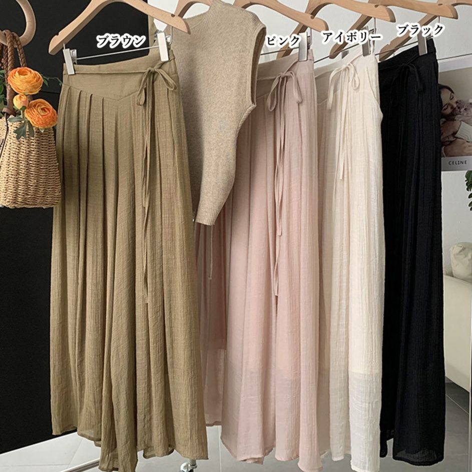 レディースワイドパンツ 上質綿麻 とろみスカーチョ 春夏用ワイドパンツ