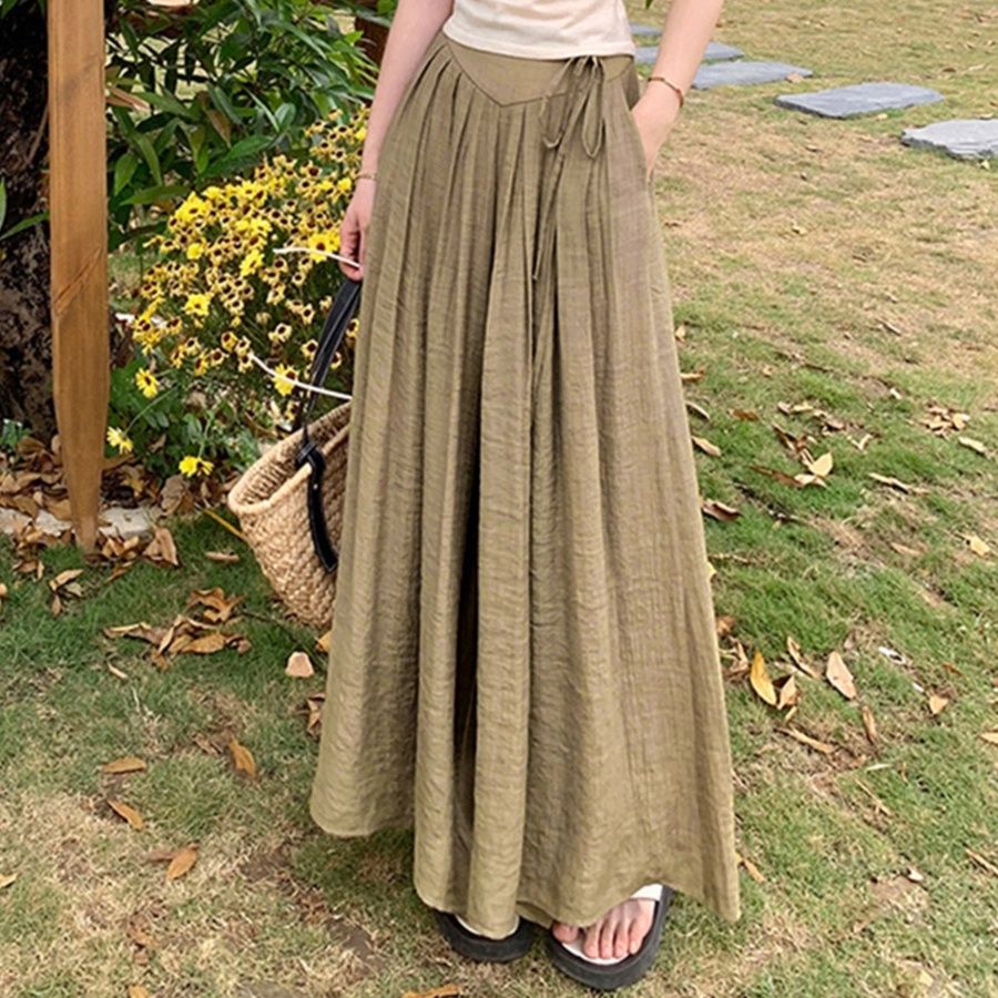 レディースワイドパンツ 上質綿麻 とろみスカーチョ 春夏用ワイドパンツ