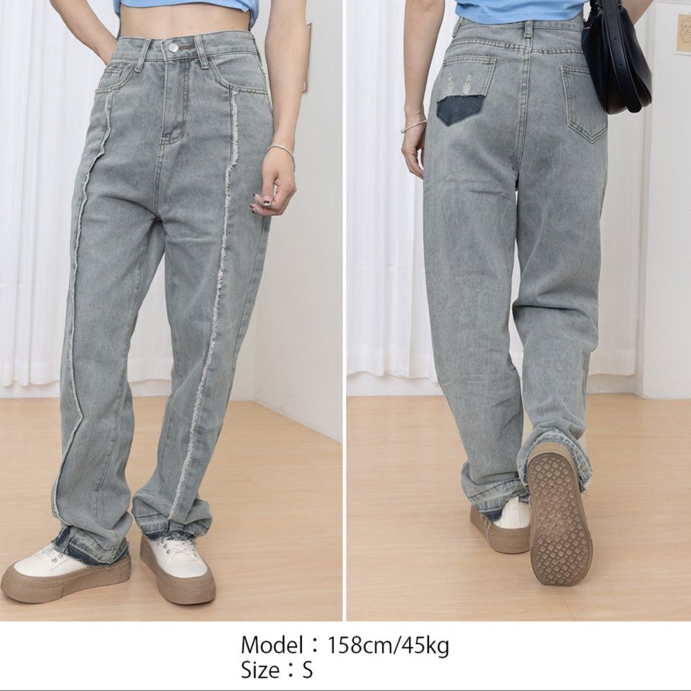 レディースワイドパンツ センターライン美脚デニムワイドパンツ ヴィンテージ風
