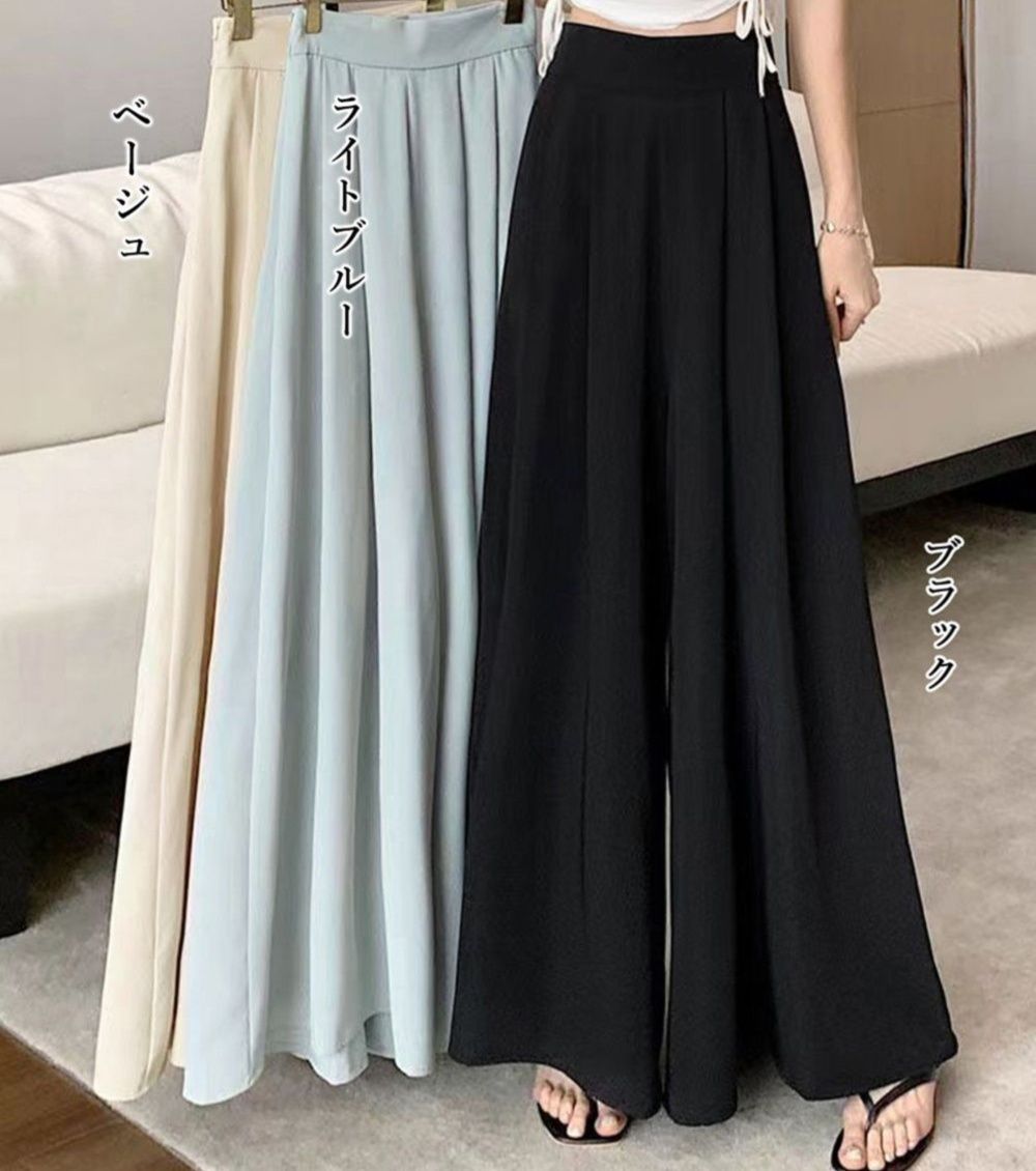 レディースワイドパンツ タック入りフレアスカーチョ ワイドパンツ
