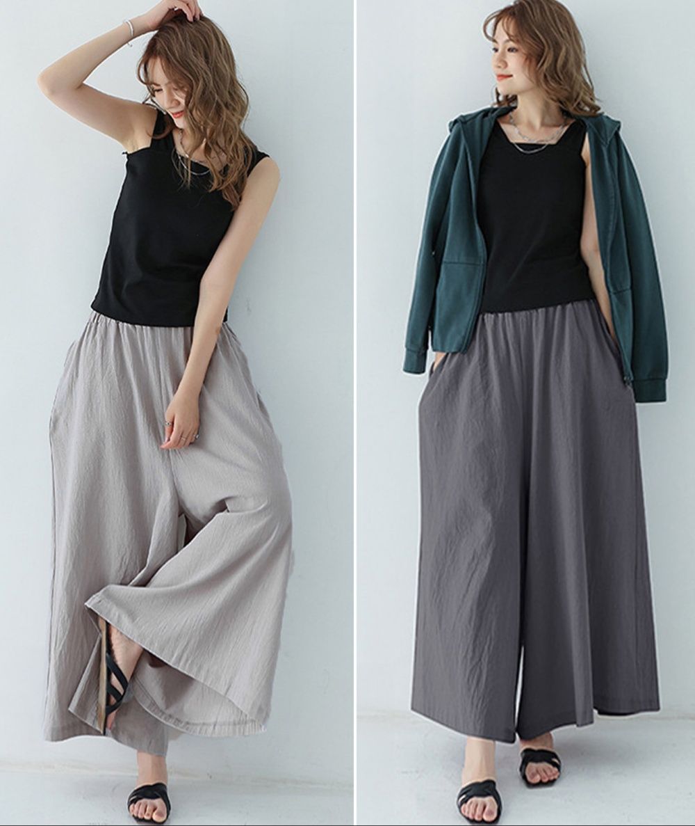 レディースワイドパンツ ナチュラル素材 ゆったりスカーチョ