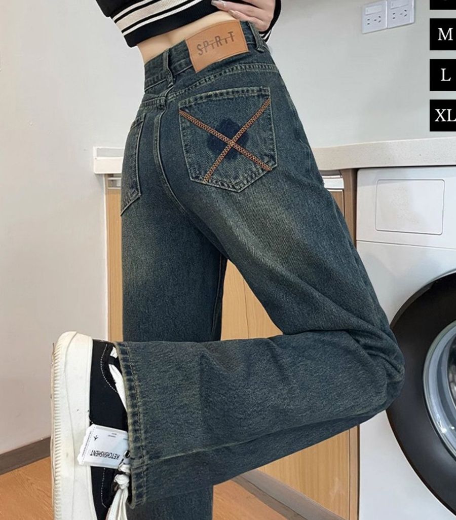 レディースワイドパンツ ハイウエストヴィンテージ デニムワイドパンツ