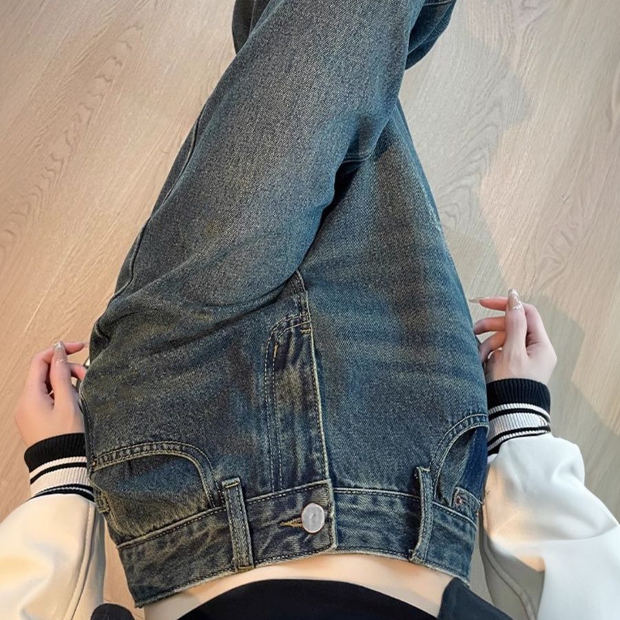レディースワイドパンツ ハイウエストヴィンテージ デニムワイドパンツ