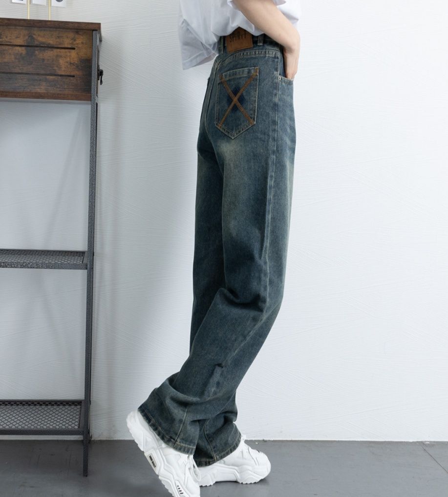 レディースワイドパンツ ハイウエストヴィンテージ デニムワイドパンツ