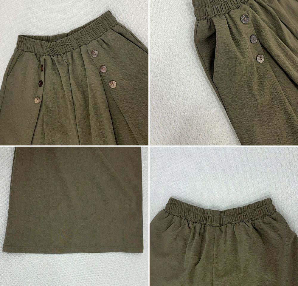 レディースワイドパンツ サイドボタン付き ハイウエストガウチョパンツ