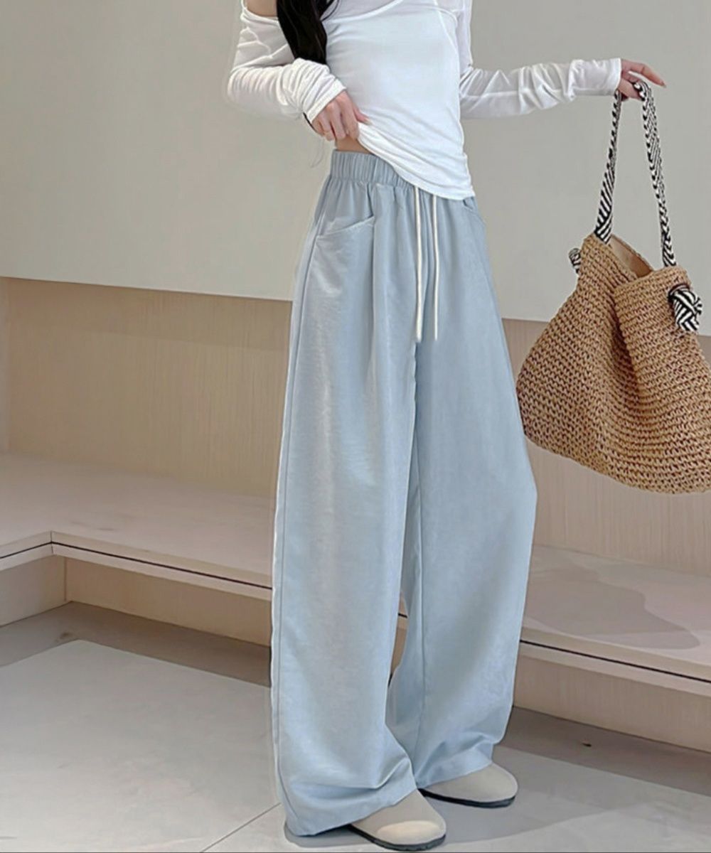 レディースワイドパンツ 楽ちんタックワイドパンツ ゆったりウエストゴム