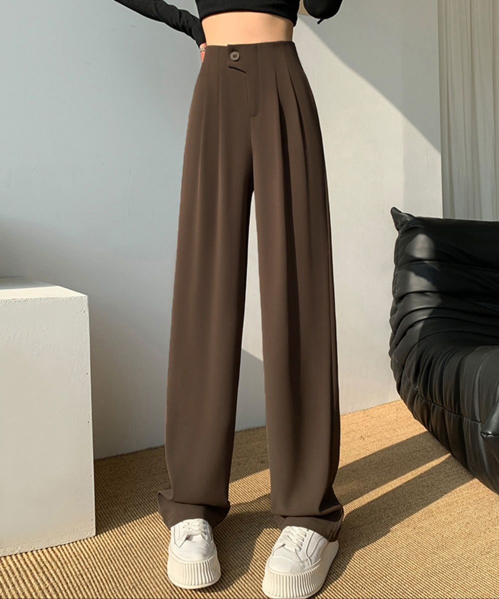 レディースワイドパンツ 美脚効果 ハイウエストタックワイドパンツ
