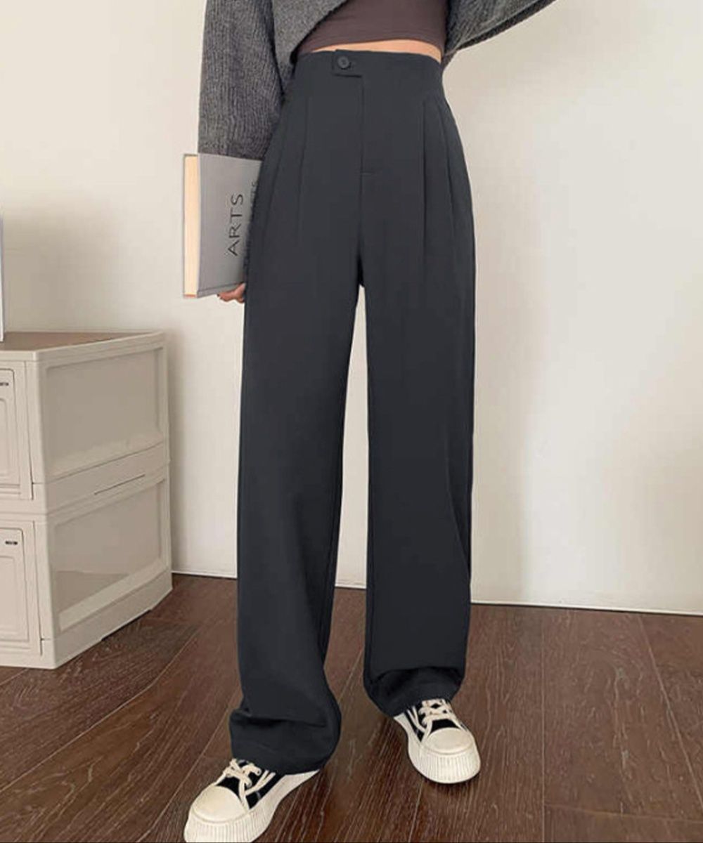 レディースワイドパンツ 美脚効果 ハイウエストタックワイドパンツ