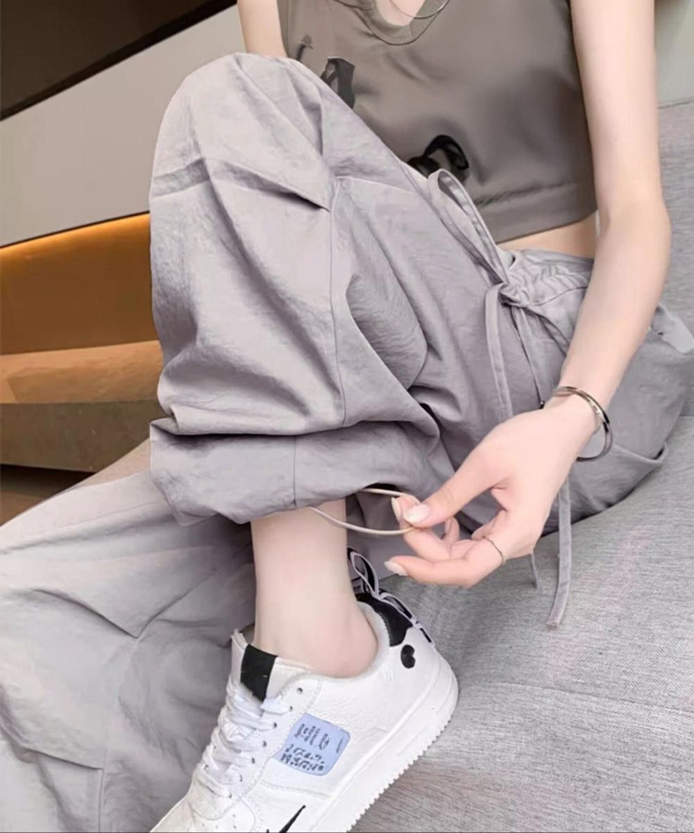 レディースワイドパンツ サイドリボン ワイドカーゴパンツ レディース