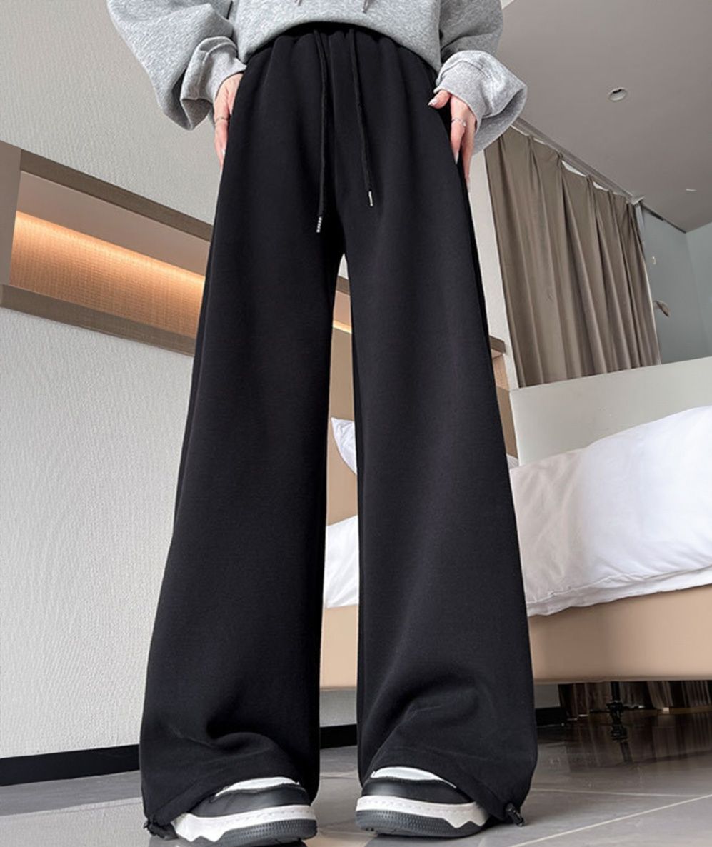 レディースワイドパンツ レディース スウェットワイドパンツ 裾調節機能付き