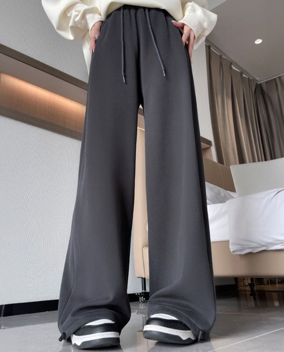 レディースワイドパンツ レディース スウェットワイドパンツ 裾調節機能付き