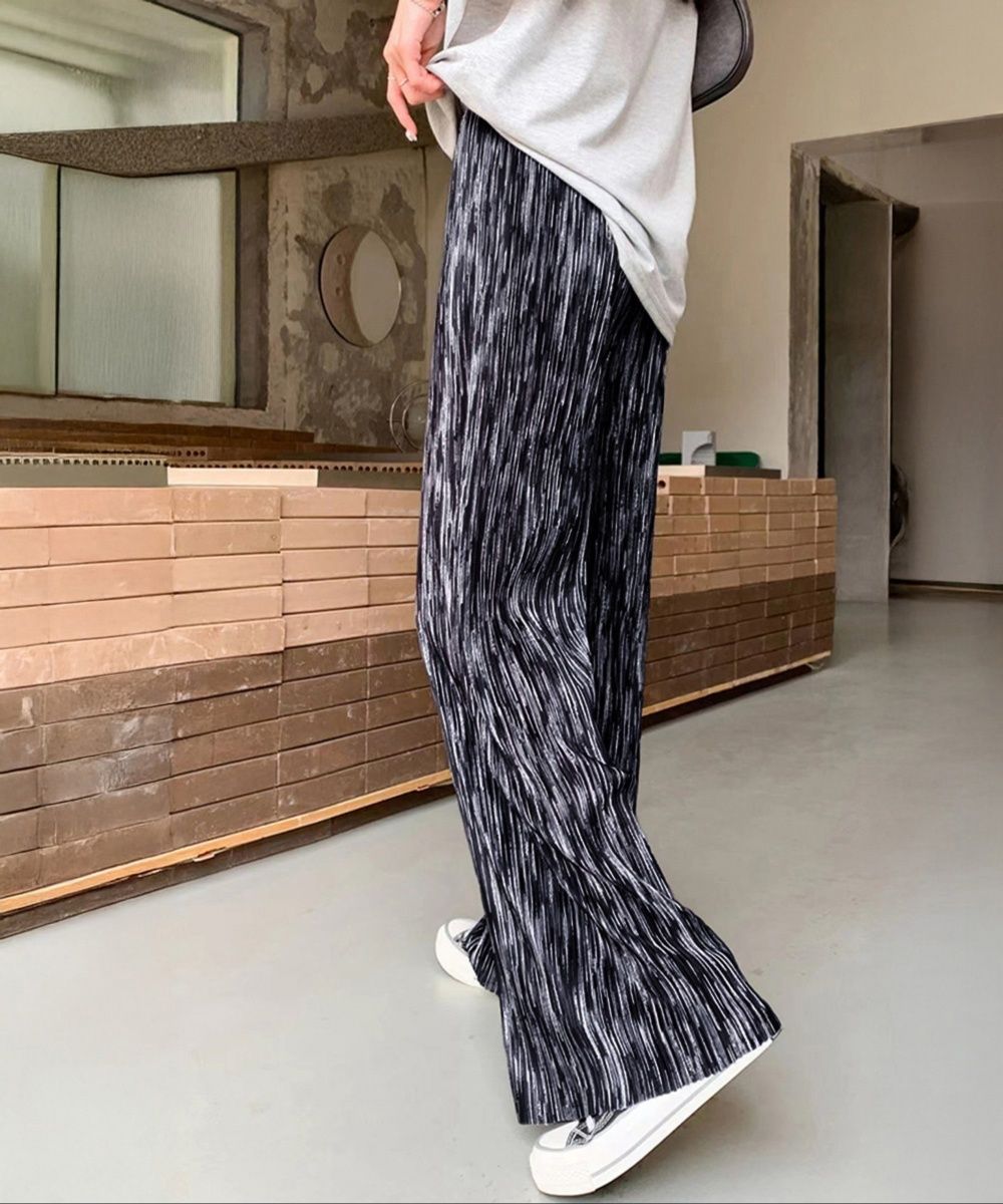 レディースワイドパンツ プリーツワイドパンツ モノトーン柄 春夏 その他