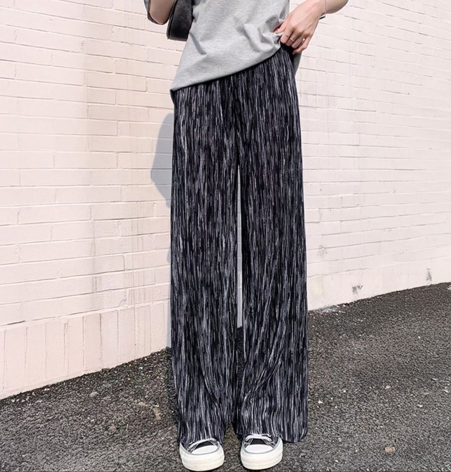レディースワイドパンツ プリーツワイドパンツ モノトーン柄 春夏 その他