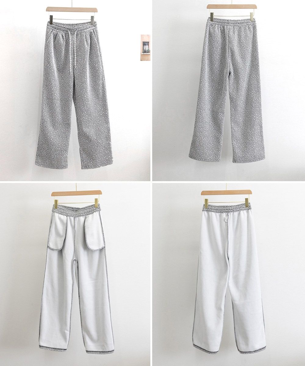 レディースワイドパンツ 斜めストライプ ハイウエストワイドパンツ 裏起毛 その他
